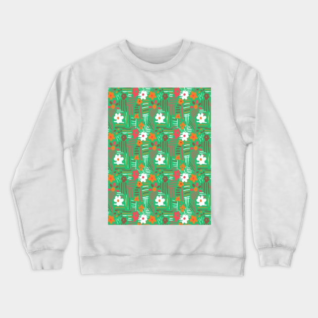 Minimal soft style floral and stripes green Crewneck Sweatshirt by Remotextiles